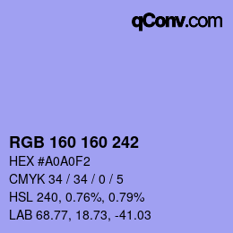 Color code: RGB 160 160 242 | qconv.com