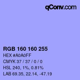Color code: RGB 160 160 255 | qconv.com