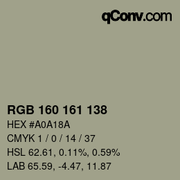 颜色代码: RGB 160 161 138 | qconv.com