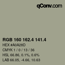 カラーコード: RGB 160 162.4 141.4 | qconv.com