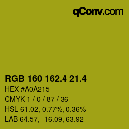 カラーコード: RGB 160 162.4 21.4 | qconv.com
