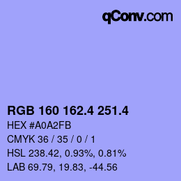 カラーコード: RGB 160 162.4 251.4 | qconv.com