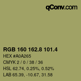 カラーコード: RGB 160 162.8 101.4 | qconv.com