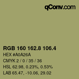 カラーコード: RGB 160 162.8 106.4 | qconv.com