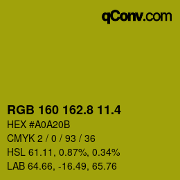 カラーコード: RGB 160 162.8 11.4 | qconv.com