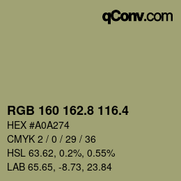 カラーコード: RGB 160 162.8 116.4 | qconv.com