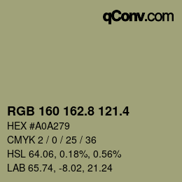 カラーコード: RGB 160 162.8 121.4 | qconv.com