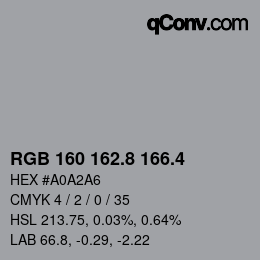 カラーコード: RGB 160 162.8 166.4 | qconv.com