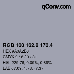 カラーコード: RGB 160 162.8 176.4 | qconv.com
