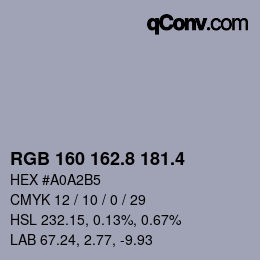 カラーコード: RGB 160 162.8 181.4 | qconv.com