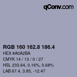 カラーコード: RGB 160 162.8 186.4 | qconv.com