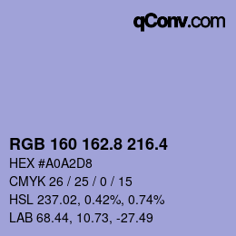 カラーコード: RGB 160 162.8 216.4 | qconv.com