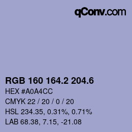カラーコード: RGB 160 164.2 204.6 | qconv.com
