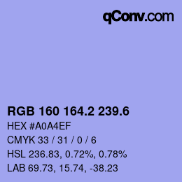 カラーコード: RGB 160 164.2 239.6 | qconv.com
