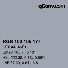 Farbcode: RGB 160 165 177 | qconv.com