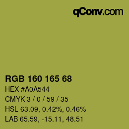 Color code: RGB 160 165 68 | qconv.com