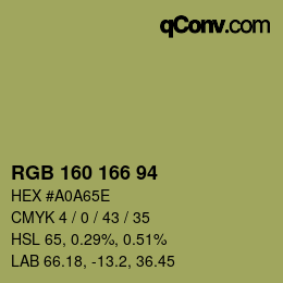 Color code: RGB 160 166 94 | qconv.com