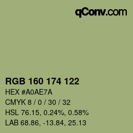 Color code: RGB 160 174 122 | qconv.com