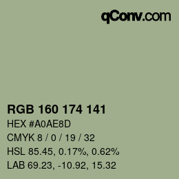 Color code: RGB 160 174 141 | qconv.com