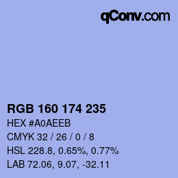 カラーコード: RGB 160 174 235 | qconv.com