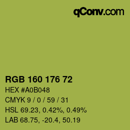 Color code: RGB 160 176 72 | qconv.com