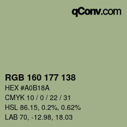 颜色代码: RGB 160 177 138 | qconv.com