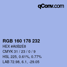 Color code: RGB 160 178 232 | qconv.com