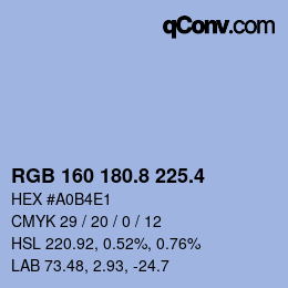 カラーコード: RGB 160 180.8 225.4 | qconv.com
