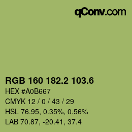 カラーコード: RGB 160 182.2 103.6 | qconv.com