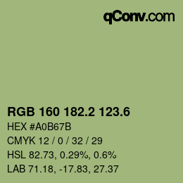 カラーコード: RGB 160 182.2 123.6 | qconv.com