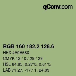 カラーコード: RGB 160 182.2 128.6 | qconv.com