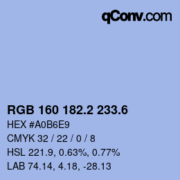 カラーコード: RGB 160 182.2 233.6 | qconv.com