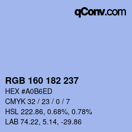 Color code: RGB 160 182 237 | qconv.com