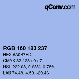 Color code: RGB 160 183 237 | qconv.com