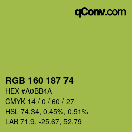 Color code: RGB 160 187 74 | qconv.com