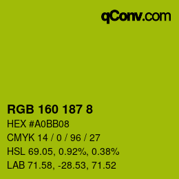 Color code: RGB 160 187 8 | qconv.com