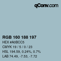颜色代码: RGB 160 188 197 | qconv.com