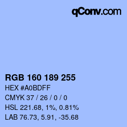 Color code: RGB 160 189 255 | qconv.com