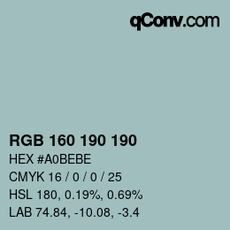 颜色代码: RGB 160 190 190 | qconv.com