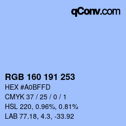 Farbcode: RGB 160 191 253 | qconv.com