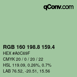 カラーコード: RGB 160 198.8 159.4 | qconv.com