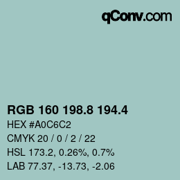 カラーコード: RGB 160 198.8 194.4 | qconv.com