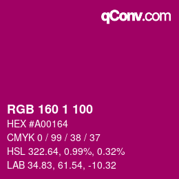 Color code: RGB 160 1 100 | qconv.com