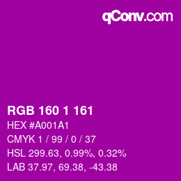 カラーコード: RGB 160 1 161 | qconv.com