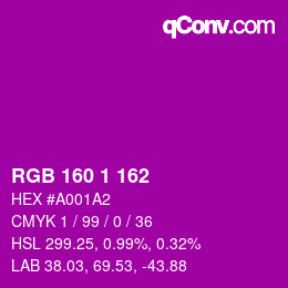 颜色代码: RGB 160 1 162 | qconv.com