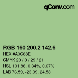 カラーコード: RGB 160 200.2 142.6 | qconv.com