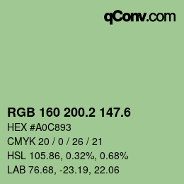 カラーコード: RGB 160 200.2 147.6 | qconv.com