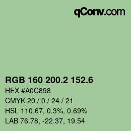 カラーコード: RGB 160 200.2 152.6 | qconv.com