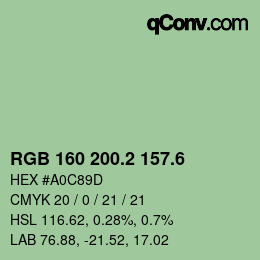カラーコード: RGB 160 200.2 157.6 | qconv.com