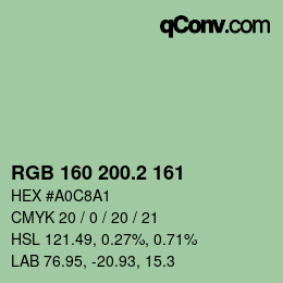 カラーコード: RGB 160 200.2 161 | qconv.com